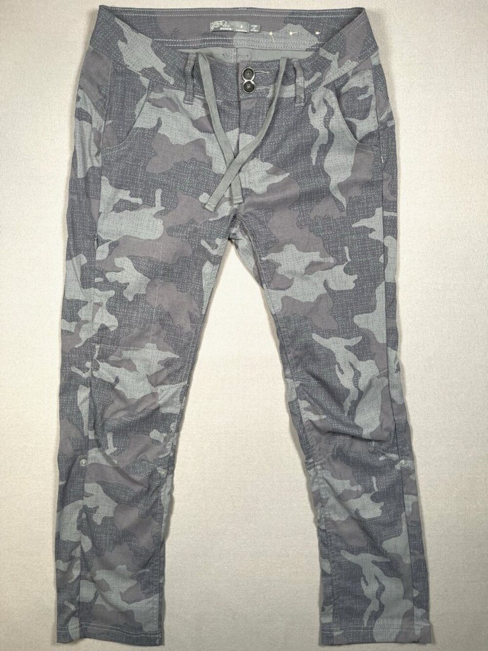 Prana Halle Outdoor Zion Stretch Roll Up Gray Camo Pants - Women Size 4 X 27.5